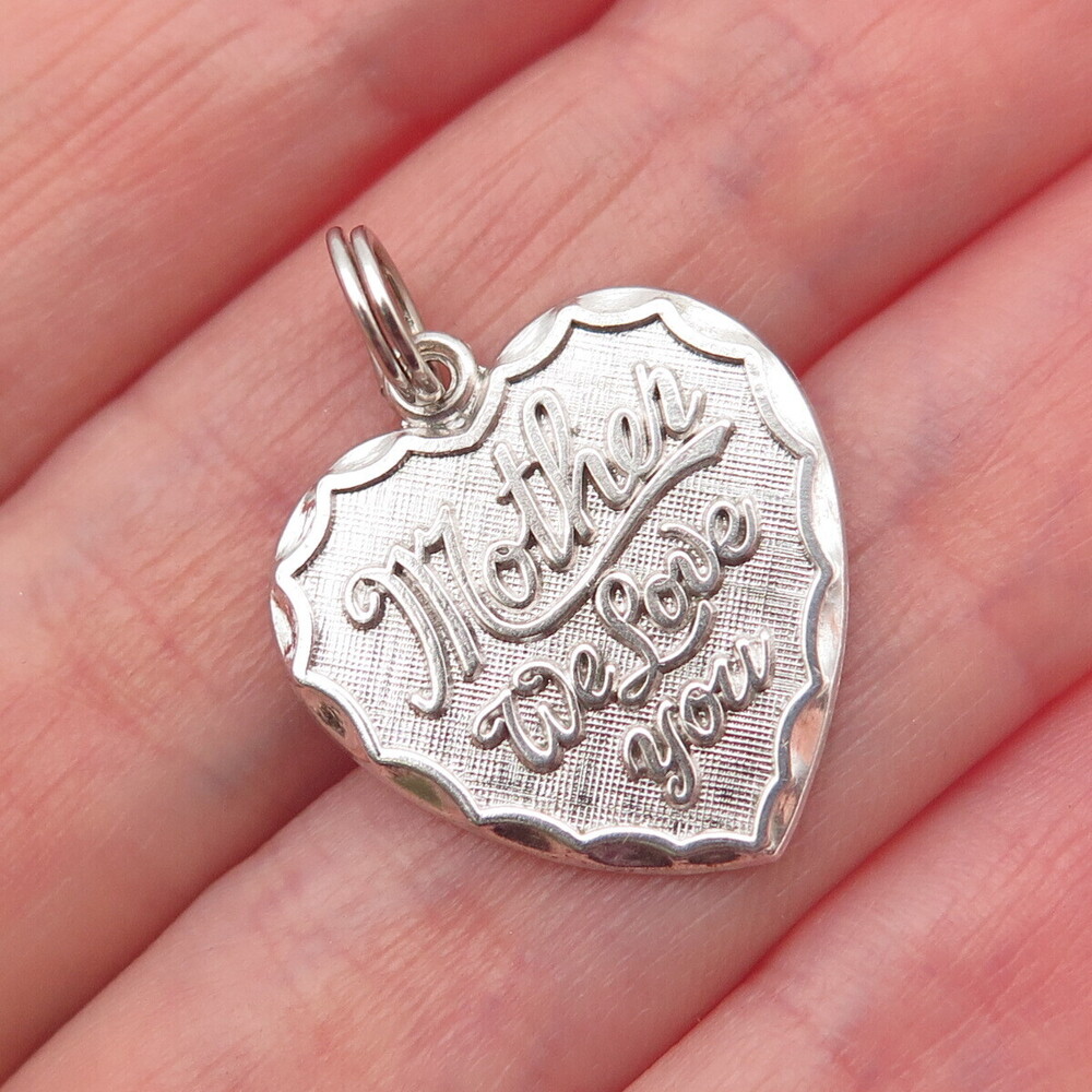 Rembrandt Sterling Silver Vintage Mother We Love You Heart Mini Charm Pendant